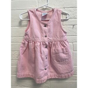 Vintage Baby Bgosh Pink White Stripe Button Front Dress Girls 18M